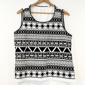 Chico's Sleeveless Top Black White Size 3 (16-18) Tribal Geometric